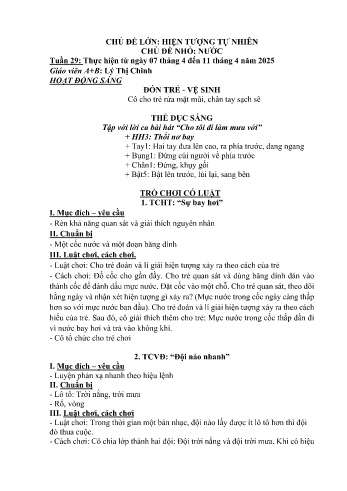 Kế hoạch bài học Mầm non Lớp Mầm - Tuần 29 - Chủ đề: Nước - Năm học 2024-2025 - Lý Thị Chinh