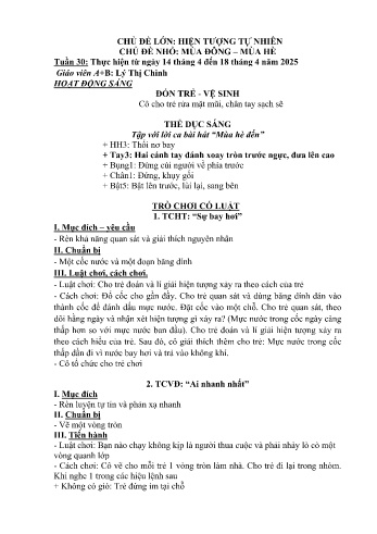 Kế hoạch bài học Mầm non Lớp Mầm - Tuần 30 - Chủ đề: Mùa Đông, mùa Hè - Năm học 2024-2025 - Lý Thị Chinh