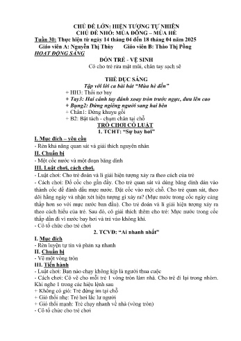 Kế hoạch bài học Mầm non Lớp Mầm - Tuần 30 - Chủ đề: Mùa Đông, mùa Hè - Năm học 2024-2025 - Nguyễn Thị Thùy