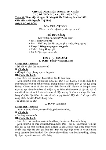 Kế hoạch bài học Mầm non Lớp Mầm - Tuần 31 - Chủ đề: Mùa Xuân, mùa Thu - Năm học 2024-2025 - Nguyễn Thị Thùy