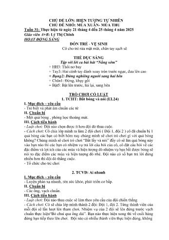 Kế hoạch bài học Mầm non Lớp Mầm - Tuần 31 - Chủ đề: Mùa Xuân, mùa Thu - Năm học 2024-2025 - Lý Thị Chinh