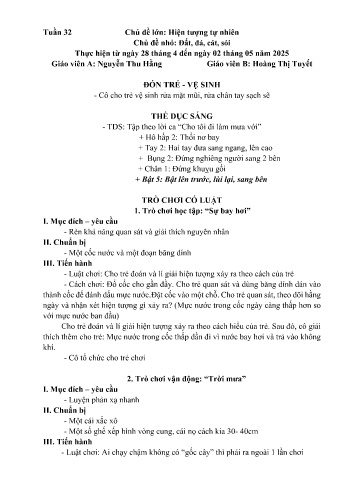 Kế hoạch bài học Mầm non Lớp Mầm - Tuần 32 - Chủ đề: Đất, đá, cát, sỏi - Năm học 2024-2025 - Nguyễn Thu Hằng