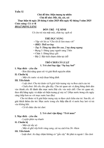 Kế hoạch bài học Mầm non Lớp Mầm - Tuần 32 - Chủ đề: Đất, đá, cát, sỏi - Năm học 2024-2025 - Vàng Thị Nga