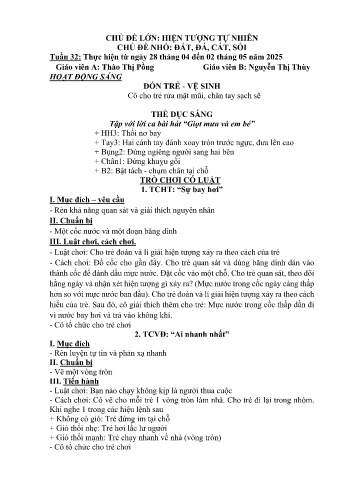 Kế hoạch bài học Mầm non Lớp Mầm - Tuần 32 - Chủ đề: Đất, đá, cát, sỏi - Năm học 2024-2025 - Thào Thị Pồng