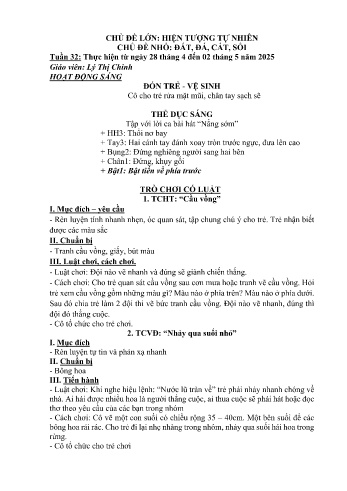 Kế hoạch bài học Mầm non Lớp Mầm - Tuần 32 - Chủ đề: Đất, đá, cát, sỏi - Năm học 2024-2025 - Lý Thị Chinh