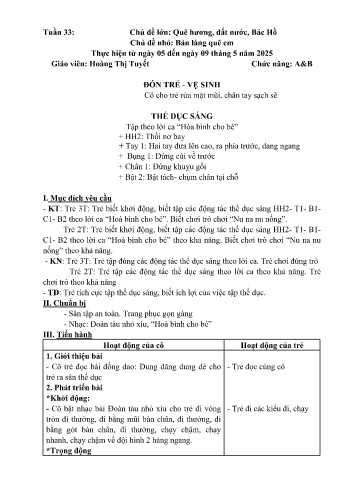 Kế hoạch bài học Mầm non Lớp Mầm - Tuần 33 - Chủ đề: Bản làng quê em - Năm học 2024-2025 - Hoàng Thị Tuyết