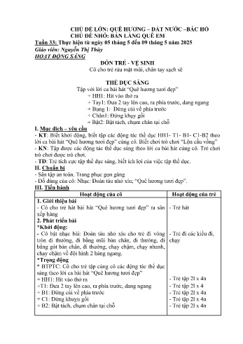 Kế hoạch bài học Mầm non Lớp Mầm - Tuần 33 - Chủ đề: Bản làng quê em - Năm học 2024-2025 - Nguyễn Thị Thùy