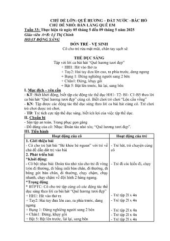 Kế hoạch bài học Mầm non Lớp Mầm - Tuần 33 - Chủ đề: Bản làng quê em - Năm học 2024-2025 - Lý Thị Chinh