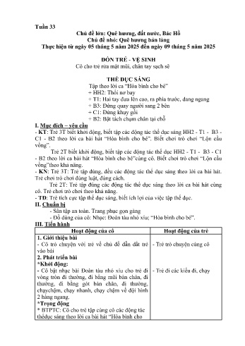 Kế hoạch bài học Mầm non Lớp Mầm - Tuần 33 - Chủ đề: Quê hương bản làng - Năm học 2024-2025 - Hoàng Thị Tuyết