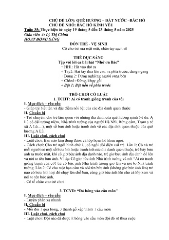Kế hoạch bài học Mầm non Lớp Mầm - Tuần 35 - Chủ đề: Bác Hồ kính yêu - Năm học 2024-2025 - Lý Thị Chinh