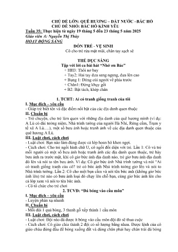 Kế hoạch bài học Mầm non Lớp Mầm - Tuần 35 - Chủ đề: Bác Hồ kính yêu - Năm học 2024-2025 - Nguyễn Thị Thùy