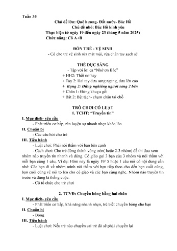 Kế hoạch bài học Mầm non Lớp Mầm - Tuần 35 - Chủ đề: Bác Hồ kính yêu - Năm học 2024-2025 - Hoàng Thị Tuyết