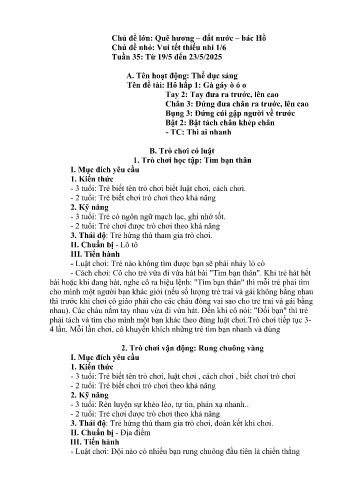 Kế hoạch bài học Mầm non Lớp Mầm - Tuần 35 - Chủ đề: Vui Tết thiếu nhi 1/6 - Năm học 2024-2025 - Trường Mầm non Bản Qua