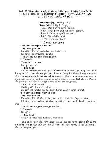 kế hoạch bài học Mầm non Lớp Nhà trẻ - Tuần 22 - Chủ đề: Ngày và đêm - Năm học 2024-2025 - Trường Mầm non Bản Qua