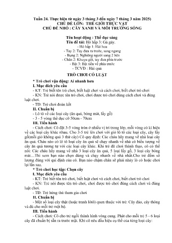 Kế hoạch bài học Mầm non Lớp Nhà trẻ - Tuần 24 - Chủ đề: Cây xanh và môi trường sống - Năm học 2024-2025 - Trường Mầm non Bản Qua