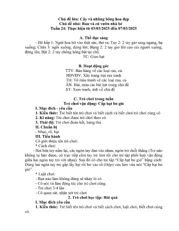 Kế hoạch bài học Mầm non Lớp Nhà trẻ - Tuần 24 - Chủ đề: Rau và củ vườn nhà bé - Năm học 2024-2025 - Trường Mầm non Bản Qua