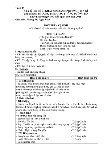 Kế hoạch bài học Mầm non Lớp Nhà trẻ - Tuần 25 - Chủ đề: Phương tiện giao thông đường bộ - Năm học 2024-2025 - Hoàng Thị Ngọc Bích