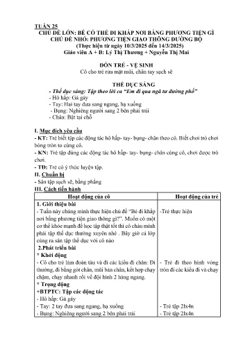 Kế hoạch bài học Mầm non Lớp Nhà trẻ - Tuần 25 - Chủ đề: Phương tiện giao thông đường bộ - Năm học 2024-2025 - Lý Thị Thương