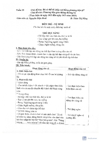 Kế hoạch bài học Mầm non Lớp Nhà trẻ - Tuần 25 - Chủ đề: Phương tiện giao thông đường bộ - Năm học 2024-2025 - Nguyễn Diệu Hoài