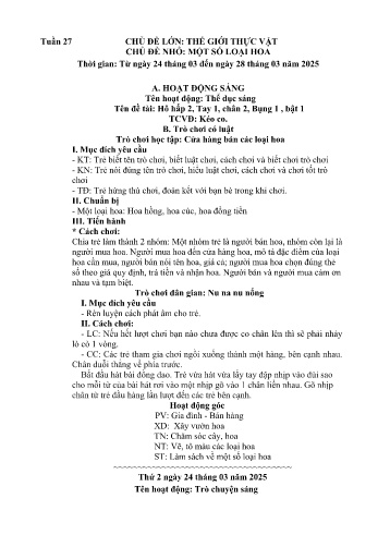 Kế hoạch bài học Mầm non Lớp Nhà trẻ - Tuần 27 - Chủ đề: Một số loại hoa - Năm học 2024-2025 - Trường Mầm non Bản Qua