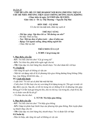 Kế hoạch bài học Mầm non Lớp Nhà trẻ - Tuần 27 - Chủ đề: Phương tiện giao thông đường hàng không - Năm học 2024-2025 - Lý Thị Thương