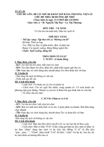 Kế hoạch bài học Mầm non Lớp Nhà trẻ - Tuần 28 - Chủ đề: Đi đường bé nhớ - Năm học 2024-2025 - Nguyễn Thị Mai