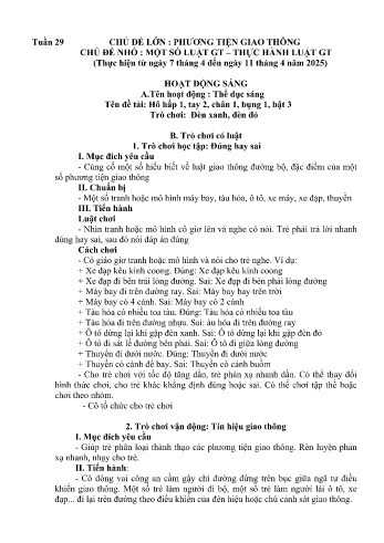 Kế hoạch bài học Mầm non Lớp Nhà trẻ - Tuần 29 - Chủ đề: Một số luật giao thông, thực hành luật giao thông - Năm học 2024-2025 - Trường Mầm non Bản Qua