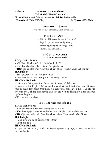 Kế hoạch bài học Mầm non Lớp Nhà trẻ - Tuần 29 - Chủ đề: Thời tiết mùa hè - Năm học 2024-2025 - Thào Thị Pồng