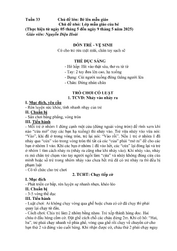 Kế hoạch bài học Mầm non Lớp Nhà trẻ - Tuần 33 - Chủ đề: Lớp Mẫu giáo của bé - Năm học 2024-2025 - Nguyễn Diệu Hoài