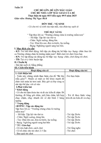 Kế hoạch bài học Mầm non Lớp Nhà trẻ - Tuần 33 - Chủ đề: Lớp Mẫu giáo của bé - Năm học 2024-2025 - Hoàng Thị Ngọc Bích