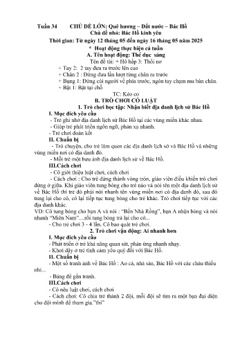 Kế hoạch bài học Mầm non Lớp Nhà trẻ - Tuần 34 - Chủ đề: Bác Hồ kính yêu - Năm học 2024-2025 - Trường Mầm non Bản Qua