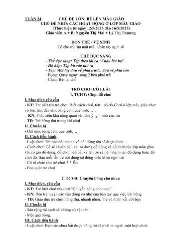 Kế hoạch bài học Mầm non Lớp Nhà trẻ - Tuần 34 - Chủ đề: Các hoạt động ở lớp mẫu giáo - Năm học 2024-2025 - Nguyễn Thị Mai