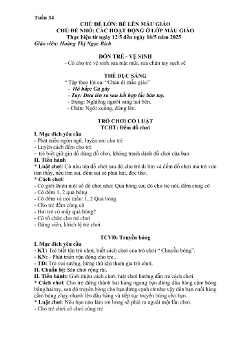 Kế hoạch bài học Mầm non Lớp Nhà trẻ - Tuần 34 - Chủ đề: Các hoạt động ở lớp mẫu giáo - Năm học 2024-2025 - Hoàng Thị Ngọc Bích