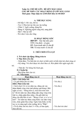 Kế hoạch bài học Mầm non Lớp Nhà trẻ - Tuần 34 - Chủ đề: Các hoạt động ở lớp mẫu giáo - Năm học 2024-2025 - Trường Mầm non Bản Qua