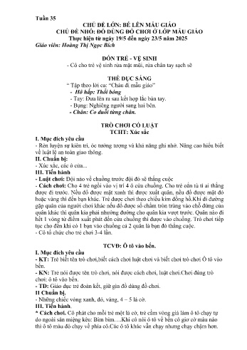 Kế hoạch bài học Mầm non Lớp Nhà trẻ - Tuần 35 - Chủ đề: Đồ dùng đồ chơi ở lớp mẫu giáo - Năm học 2024-2025 - Hoàng Thị Ngọc Bích