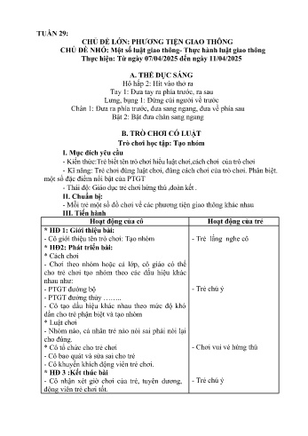 Kế hoạch Mầm non Lớp Nhà trẻ - Tuần 29: Một số luật giao thông, thực hành luật giao thông - Năm học 2024-2025 - Trường Mầm non Bản Qua