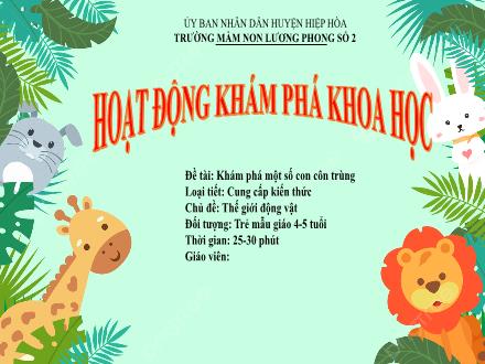 Bài giảng Mầm non Lớp Chồi - Chủ đề: Thế giới động vật - Đề tài: Khám phá một số con côn trùng - Trường Mầm non Lương Phong số 2