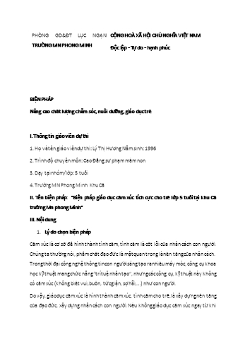 Biện pháp giáo dục cảm xúc tích cực cho trẻ lớp 5 tuổi tại khu Cả trường Mầm non Phong Minh