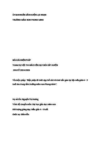 Biện pháp tổ chức dạy trẻ các trò chơi dân gian tại lớp mẫu giáo 4 - 5 tuổi khu trung tâm trường mầm non Phong Minh