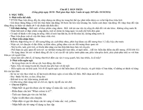 Giáo án Mầm non Khối Chồi - Chủ đề 2: Bản thân (Lồng ghép ngày 20/10) - Năm học 2024-2025