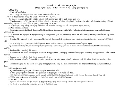 Giáo án Mầm non Khối Chồi - Chủ đề 7: Thế giới thực vật - Năm học 2024-2025