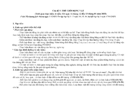 Giáo án Mầm non Khối Lá - Chủ đề 5: Thế giới động vật - Năm học 2024-2025