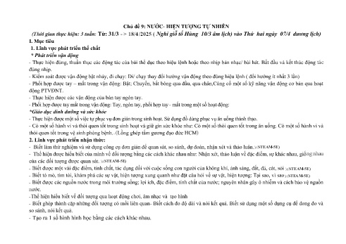 Giáo án Mầm non Khối Lá - Chủ đề 9: Nước và hiện tượng tự nhiên - Năm học 2024-2025