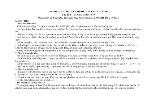 Giáo án Mầm non Khối Mầm - Chủ đề 1: Trường Mầm non - Năm học 2024-2025