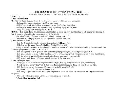 Giáo án Mầm non Khối Mầm - Chủ đề 5: Những con vật gần gũi - Năm học 2024-2025