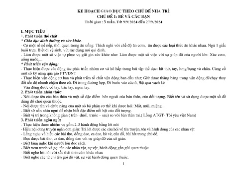 Giáo án Mầm non Khối Nhà trẻ - Chủ đề 1: Bé và các bạn - Năm học 2024-2025