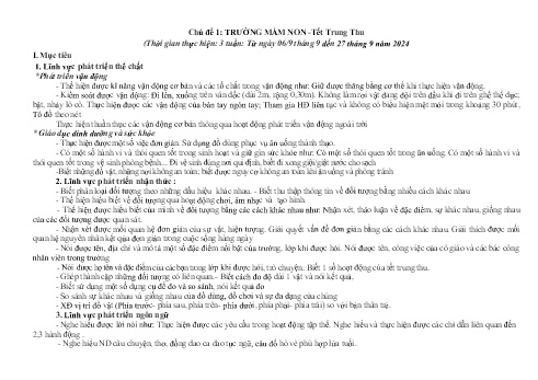 Giáo án Mầm non Lớp Chồi - Chủ đề 1: Trường Mầm non. Tết Trung thu - Năm học 2024-2025
