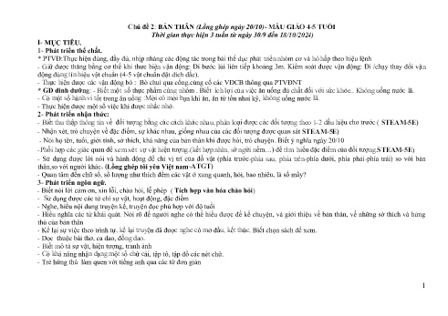 Giáo án Mầm non Lớp Chồi - Chủ đề 2: Bản thân (Lồng ghép ngày 20/10) - Năm học 2024-2025