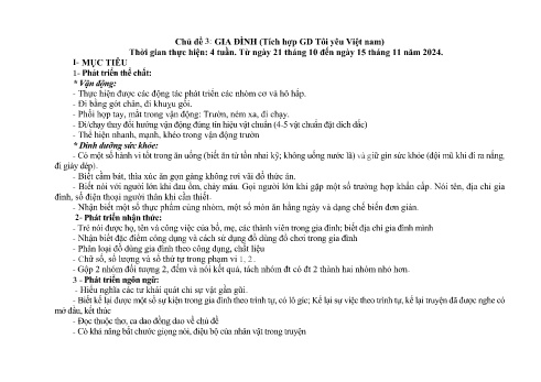 Giáo án Mầm non Lớp Chồi - Chủ đề 3: Gia đình (Tích hợp giáo dục Tôi yêu Việt Nam) - Năm học 2024-2025