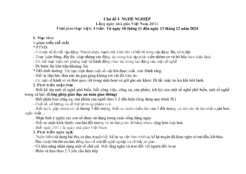 Giáo án Mầm non Lớp Chồi - Chủ đề 4: Nghề nghiệp (Lồng ngày nhà giáo Việt Nam 20/11) - Năm học 2024-2025